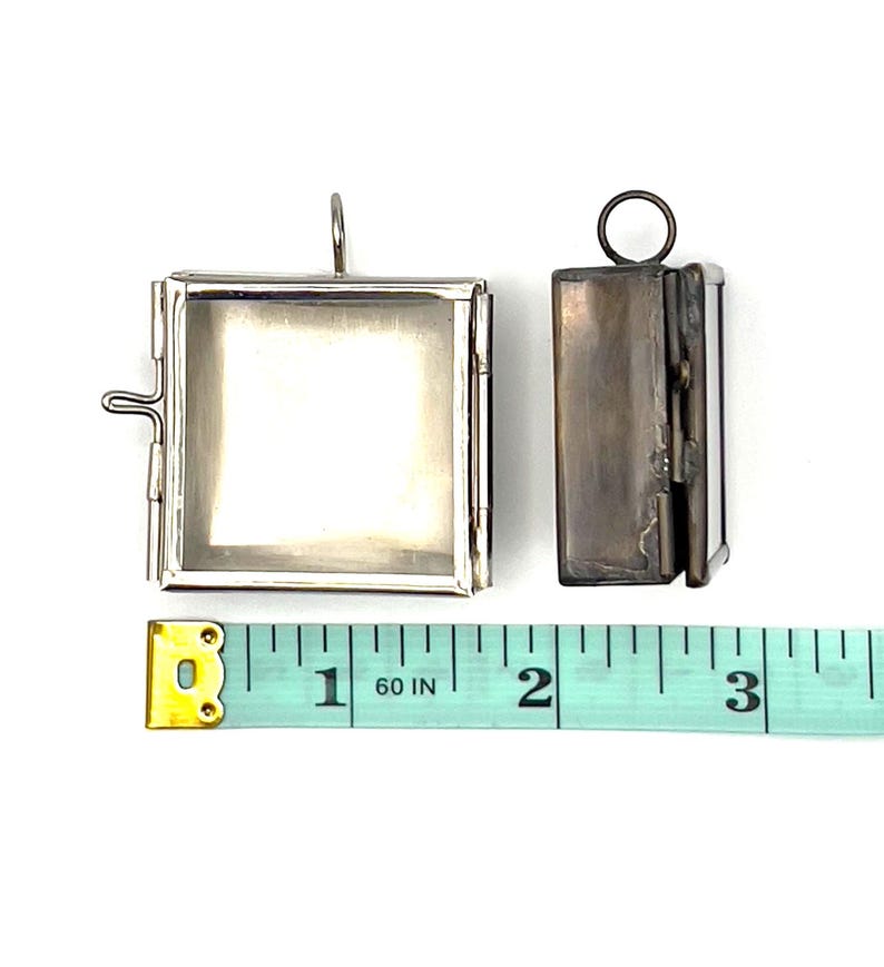 Square Shadow Box Locket Pendant: Antique Gold or Silver, 40mm, Pack of 4 zdjęcie 7