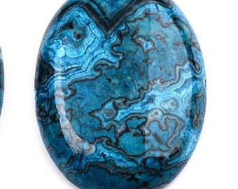 Natural Ripple Jasper Gemstone Cabochons, Oval, Turquoise Ocean Blue, 40x30 for Bolo Ties and Jewelry, Pack of 2