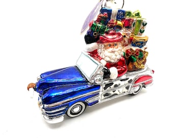 Christopher Radko Ornament 3013132 Santa's Wild Ride Vintage Cadillac, Cowboy Santa"FBG Texas" plates, Original Box/Tag, MINT, artist signed