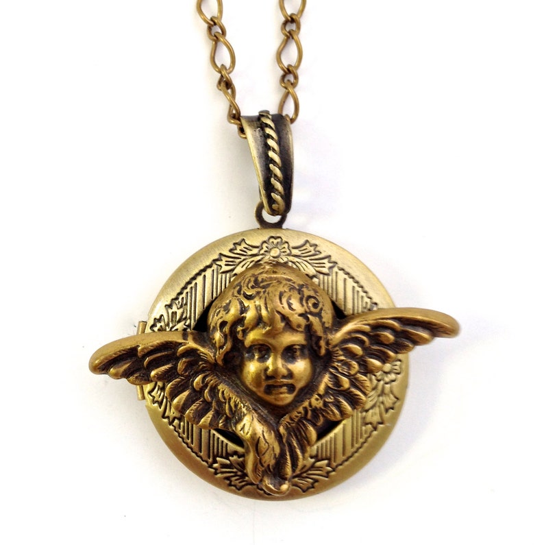 Vintage Gold Angel Cherub Locket Necklace 24 | Etsy