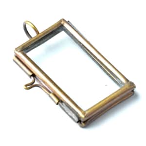 Glass Locket Pendants - Photo Frame 1&quot; x 1.62&quot; Rectangle, Antique Gold, Antique Copper or Silver, Pack of 6