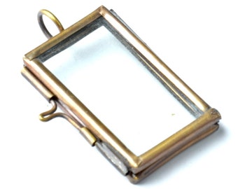 Glass Locket Pendants - Photo Frame 1" x 1.62" Rectangle, Antique Gold, Antique Copper or Silver, Pack of 6