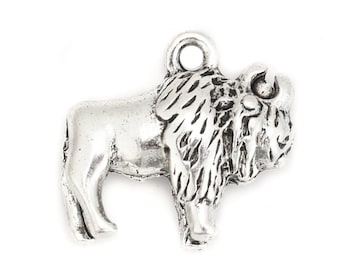 Buffalo Bison Charms, 17mm, Antique Silver, zinc, pack of 12
