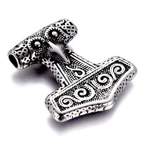 Norse Viking Thors Pendant, 36mm, Antique Silver, Stainless Steel, Each