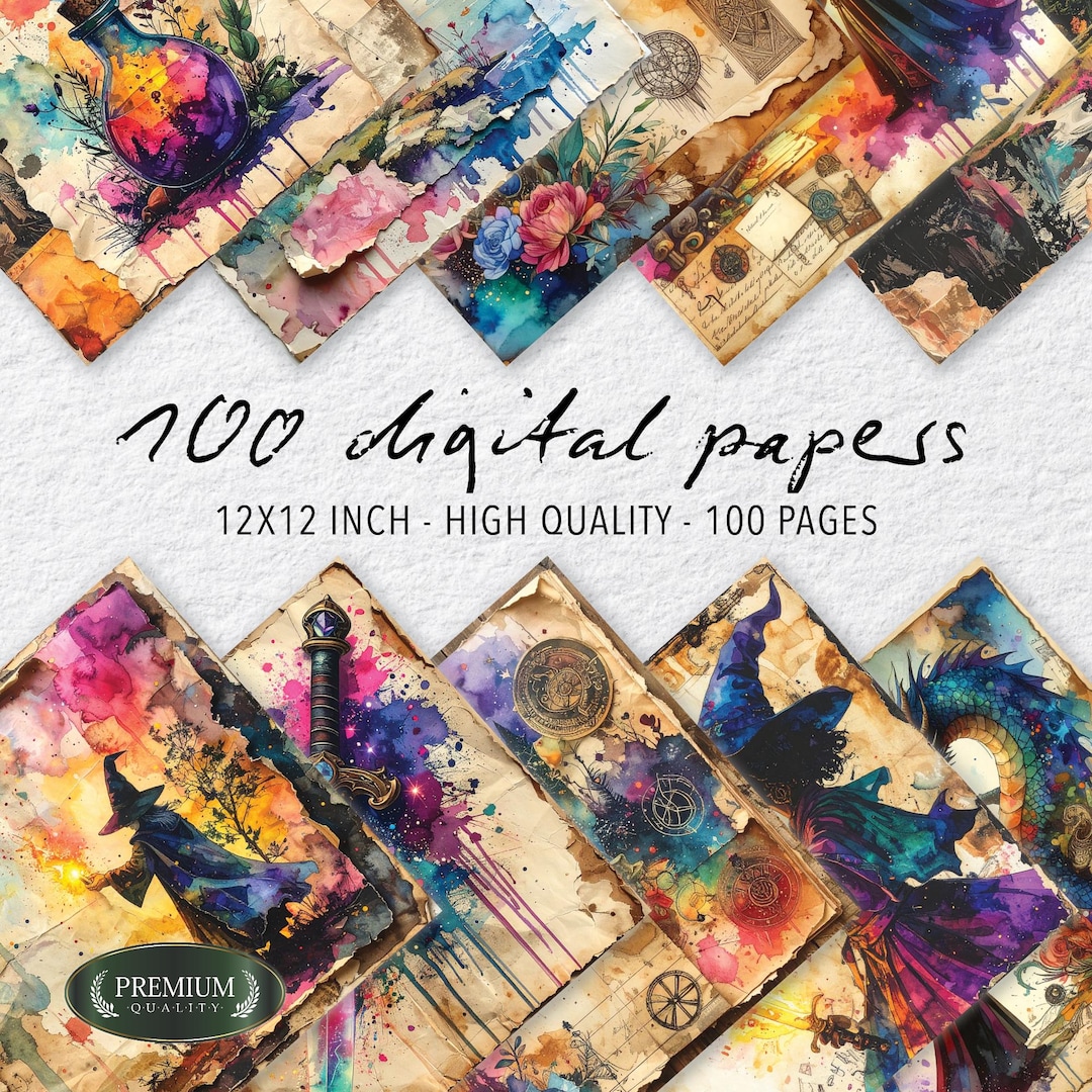 100 Fantasy Dragon Digital Paper, Magical Potion Junk Journal Pages ...