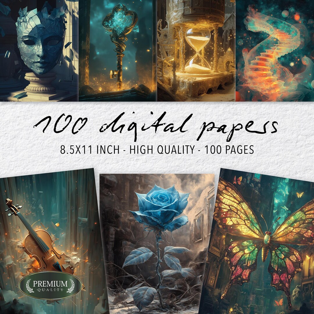 100 Dark Fantasy Digital Paper, Magical Adventure Junk Journal Pages ...