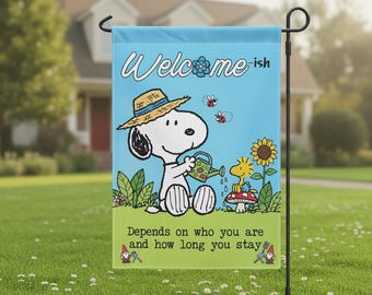 Funny Snoopy Welcome Garden Flag – Welcome-ish Outdoor Decor, Cute Yard Sign Gift for Home & Garden