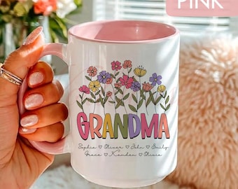 Personalized Floral Grandma Mug, Custom Grandkids Names, Cute Gift for Grandma LT0046-2