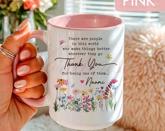 Personalized Thank You Mug, Custom Name Floral Appreciation Gift, Gratitude Cup For Her LT0039