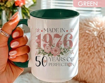 Personalized 50th Birthday Mug, Made in 1976 Gift, Floral 50 Years of Perfection Mug GS0037-1