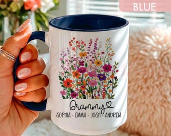 Personalized Grammy Mug, Custom Grandma Gift Coffee Mug with Grandkids Names, Wildflower Mug LT0145-6