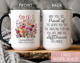 Personalized Thank You Mug, Custom Appreciation Gift Coffee Mug, Wildflower Teacher Coworker Gift LT0145