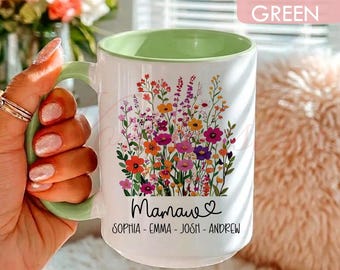 Personalized Mamaw Mug, Custom Grandma Gift Coffee Mug with Grandkids Names, Wildflower Mug LT0145-2