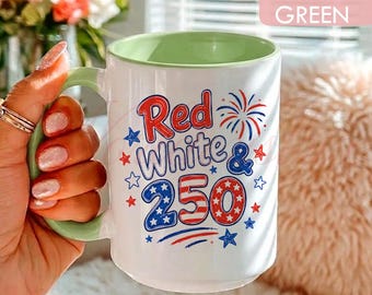 Red White and 250 Mug, Patriotic 4th Of July Gift, USA Semiquincentennial Coffee Mug LT0095