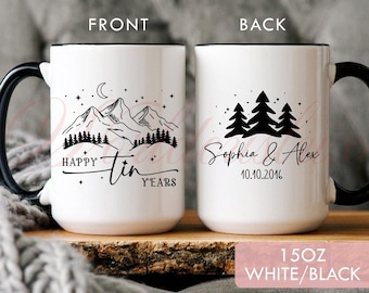 Personalized Anniversary Mug, Custom Tin Years Wedding Gift Coffee Mug, Mountain Couple Gift LT0143