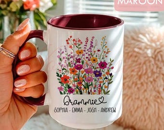 Personalized Grammie Mug, Custom Grandma Gift Coffee Mug with Grandkids Names, Wildflower Mug LT0145-5