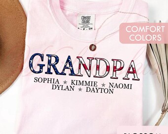 Personalized Grandpa Shirt, USA Flag Background, Custom Kids Names Comfort Colors Shirt, Hoodie, Family Gift LT0010-2