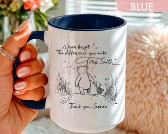 Personalized Cartoon Teacher Mug with Cute Bear, Custom Name, Thank You Gift LT0045