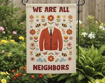 Inclusive Garden Flag “We Are All Neighbors” – Floral & Bee Theme – Warm Welcome Yard Decoration
