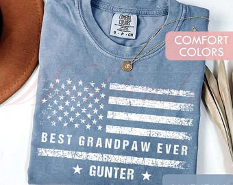 Personalized Grandpaw Shirt, Custom Best Grandpaw Ever Comfort Colors Shirt, Hoodie, American Flag Grandpa Gift with Name LT0139-7
