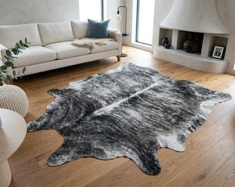 Genuine Brindle Gray Cowhide Rug | Natural Hair-on Hide Area Rug | Farmhouse Decor
