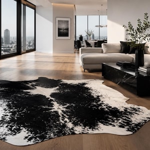 Genuine Black White Cowhide Rug | Natural Hair-on Hide Area Carpet