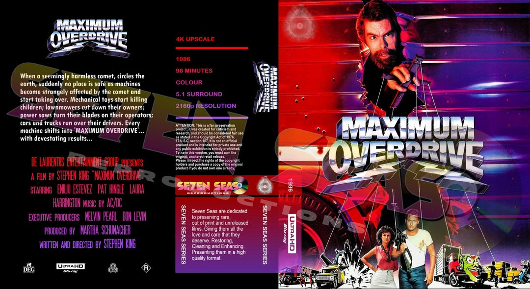 Stephen King's Maximum Overdrive (4K Upscale) UHD Blu-ray - Etsy Australia