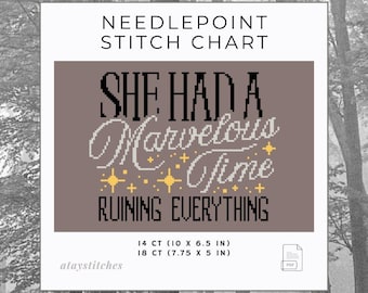 Marvelous Time Lyric Needlepoint Chart - Cross Stitch Pattern (PDF Digital Download)