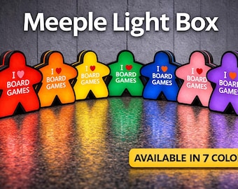 Meeple Light Box - 3D Gedrucktes LED Brettspiel Dekor – Tabletop Gaming Raum Licht – Individuelles Gamer Geschenk – 7 Farboptionen – Regal / Wand Display