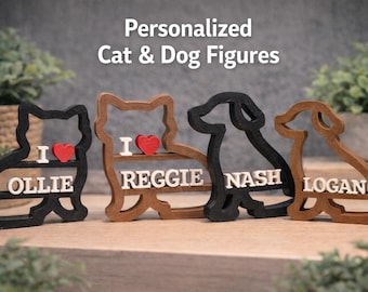 Personalisierte Katzen und Hunde Figuren - 3D Gedrucktes Haustier-Regal Dekor - Niedliche Katze & Hund Silhouette Geschenk