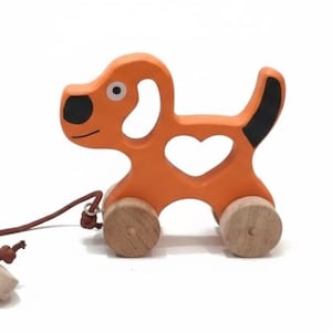 Handmade Wooden Dog Pull Toy for Toddlers, Eco-Friendly Puppy Walking Toy, Montessori Baby Gift, Personalized Wooden Animal Toy