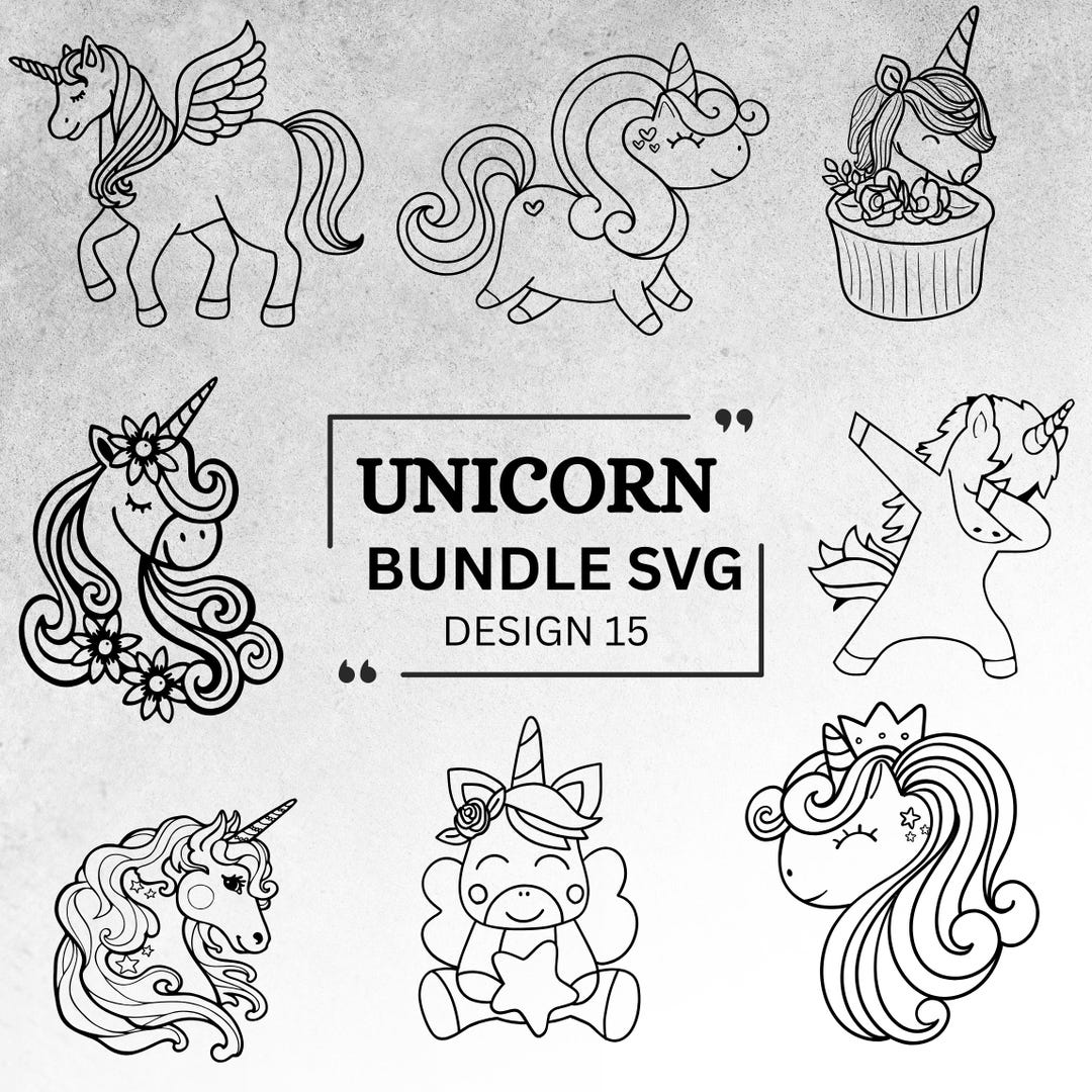 Cute Unicorn Doodles SVG Bundle | Baby Nursery Clipart PNG | Magical ...