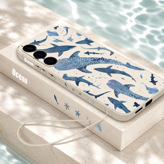 Whale pattern magsafe magnetic soft silicone phone case with lanyard for samsung galaxy series