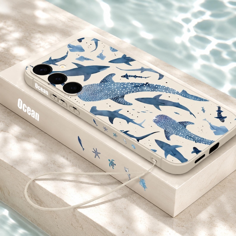 Whale pattern magsafe magnetic soft silicone phone case with lanyard for samsung galaxy series A823 Beige Lanyard