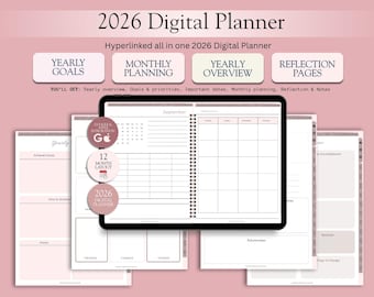 2026 Digital Planner, Digital Journal, Goodnotes, Calendar, Daily Weekly Monthly Planner Notability with Stickers, iPad Planner for 2026