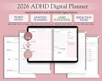 2026 ADHD Digital Planner | 2026 Digital Planner, Goodnotes Templates,  Daily Weekly Monthly Planner, Self Care and Habit Planner Tracker