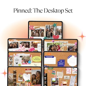 Centro de comando digital rústico / Organizador de escritorio y iPad con tablero de corcho / Paquete de productividad de 8 piezas con papel tapiz