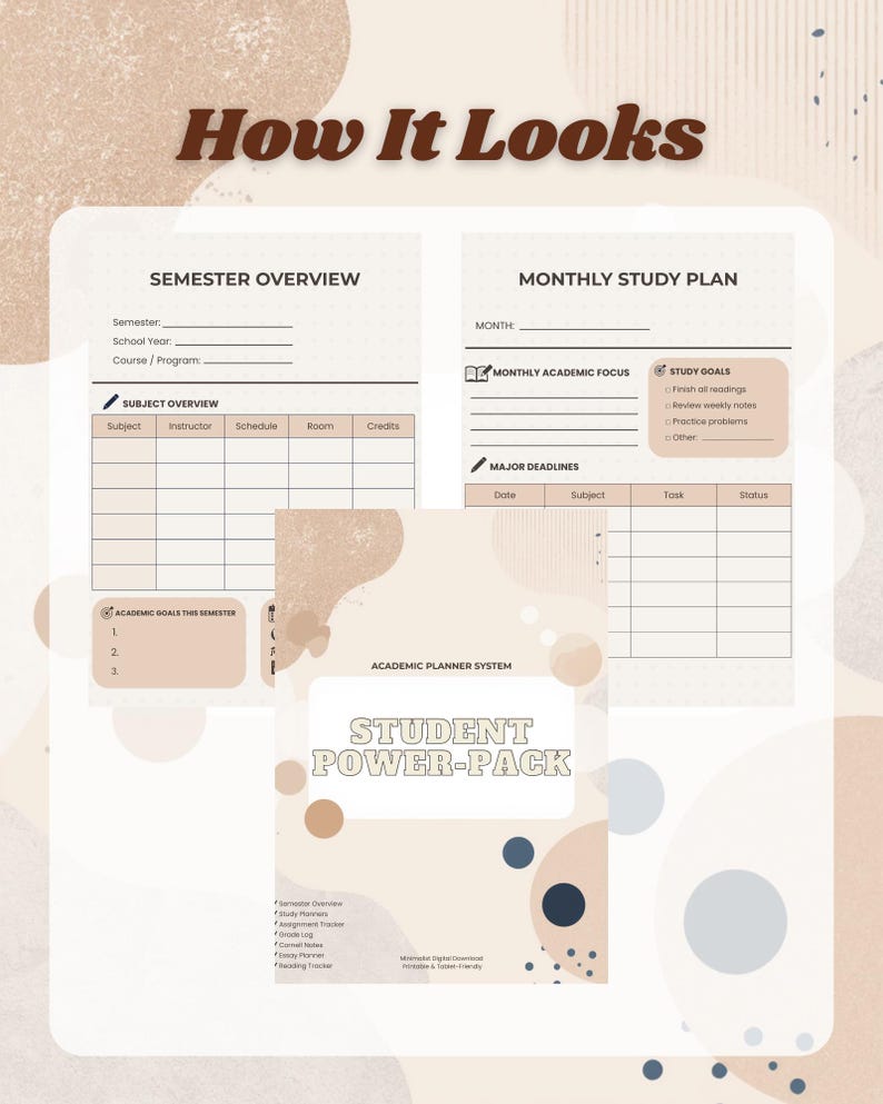 Student Planner Bundle, Academic Planner Printable, College Study ...