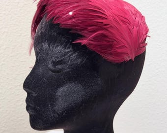 Vintage red feather half hat
