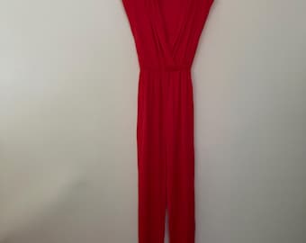 Vintage 1980’s New Raves Cherry Red Jumpsuit Crossover V Neck