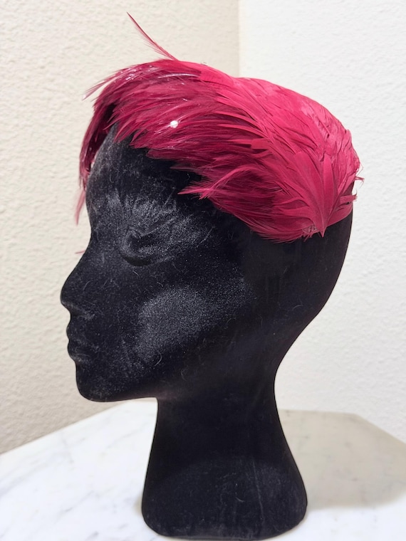 Vintage red feather half hat