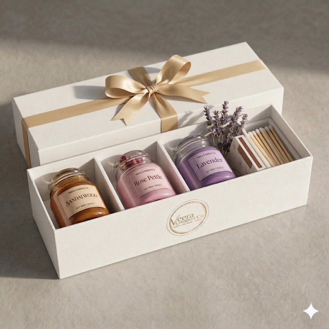 Soy Wax Candle Trio Gift Set – Sandalwood, Lavender, Rose Pettle ...