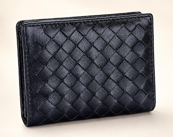 Woven Genuine Leather Card Holder, Sheepskin Wallet, Slim Coin Purse, Small Business Card Case, Minimalist Wallet for Women
