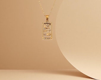 Tarot Card Necklace, 18K Gold Plated Stainless Steel Pendant, Vintage Charm Necklace, Mystical Jewelry
