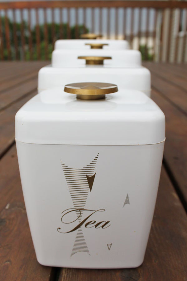 Square Canister Set 4 White Flour Sugar Coffee Tea Etsy