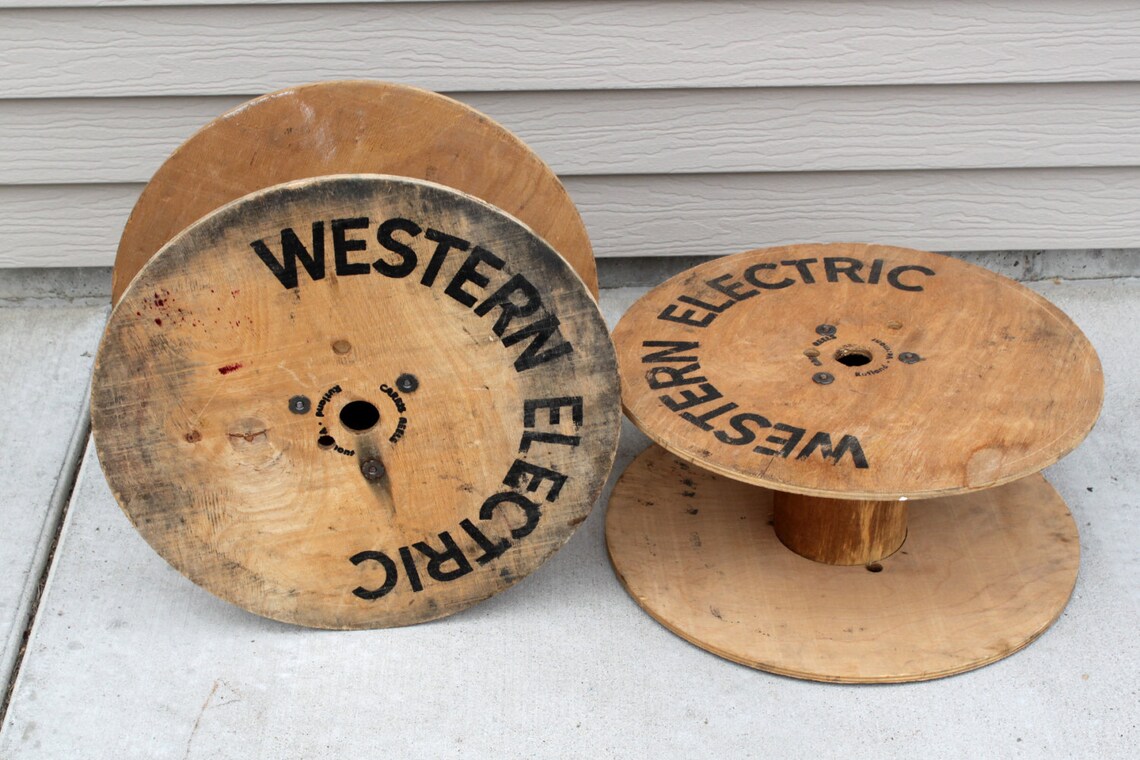 Vintage Western Electric Wire Spools Extra Large Wood Spools Etsy