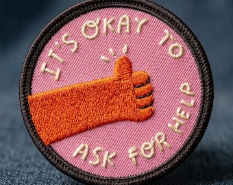 Thumbs Up Quote Patch - Positive Affirmation Iron On Patches - Retro Round Embroidered Badge - Mental Health Gift - Aesthetic Pink Patch