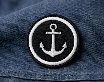Anchor Iron On Patch, Nautical Embroidered Badge, Round Marine Sailor Applique, Vintage Navy Style Decor, Coastal Ocean Lover Gift