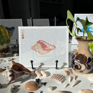 Conch Shell Hand-Painted Needlepoint Canvas | Coastal Needlepoint Design on 18 Mesh