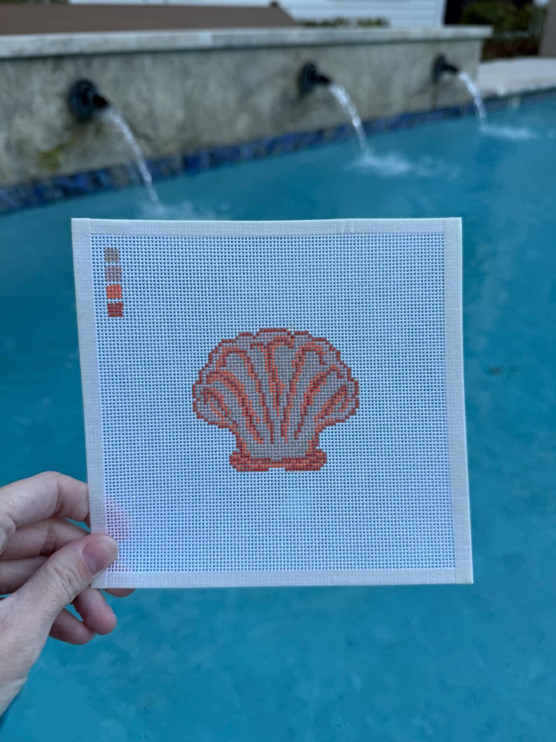 Shell Pattern Needlepoint Lined Scallop Shell Hand-painted Needlepoint Canvas | Coastal ...